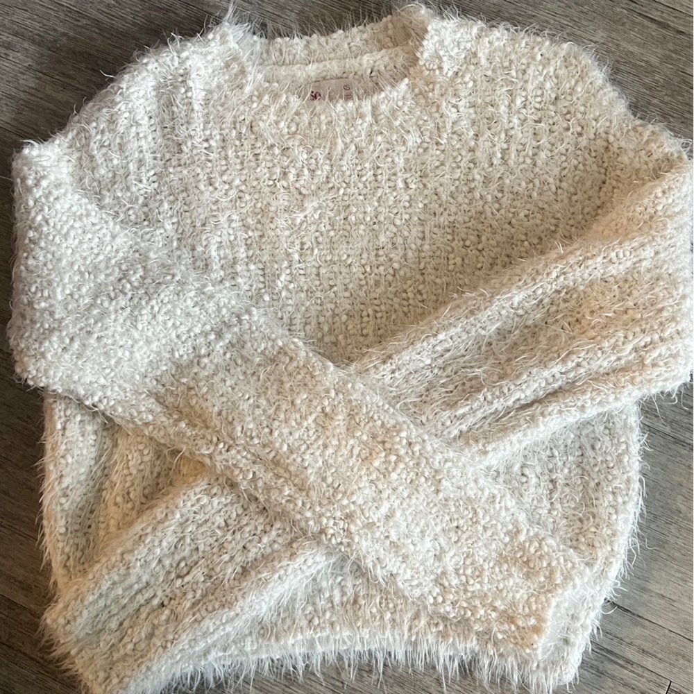 SO Cream Fuzzy Crewneck Sweater
